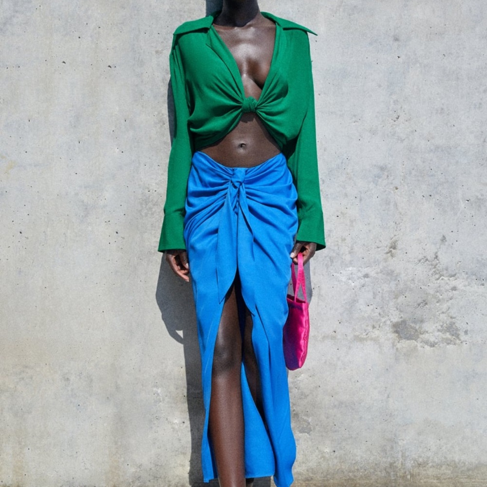 ZARA Green Knotted Crop Top
